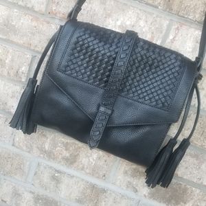 SONOMA  Black Vegan Leather Crossbody Purse, Flap Closing Shoulder Bag (10x9x2)